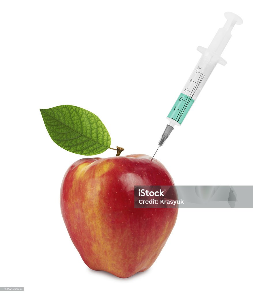 red apple y jeringas - Foto de stock de Inyectar libre de derechos