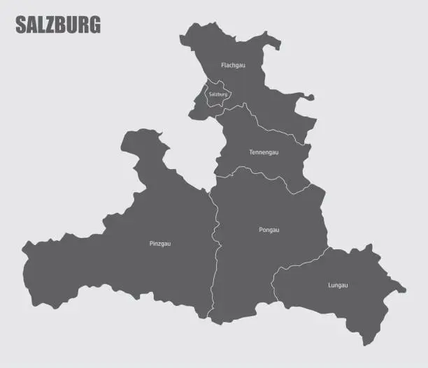 Vector illustration of Salzburg state administrative map