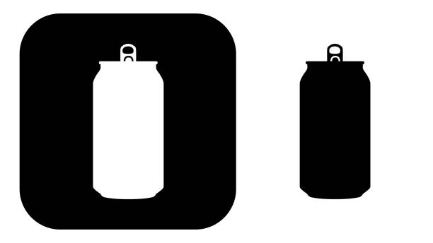 ilustraciones, imágenes clip art, dibujos animados e iconos de stock de iconos de latas de refrescos blancos y negros - lata de refresco