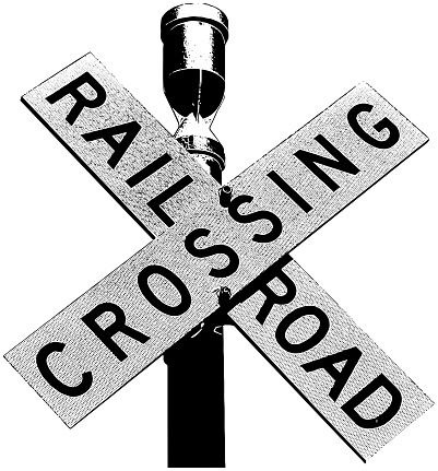 vector illustration of a railroad crossing sign, black on white background