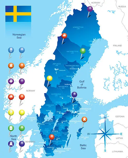 Vector illustration of Map of Sweden
