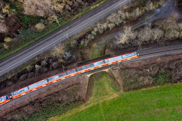 istock Railroad junction and bridge - aerial view 1362596400