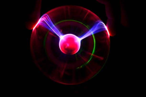 istock Plasma ball with iridescent different colors on a black background 1362598042