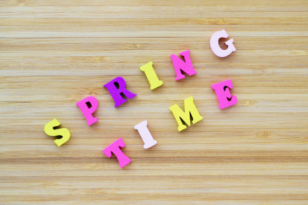 istock Inscription Spring time from small wooden, multicolored letters. 1362598290