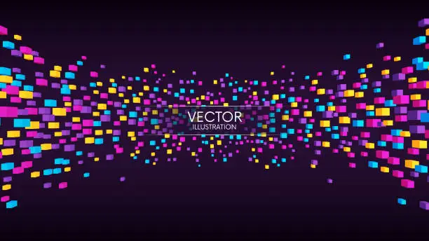 Vector illustration of Geometric background with flying 3d cubes