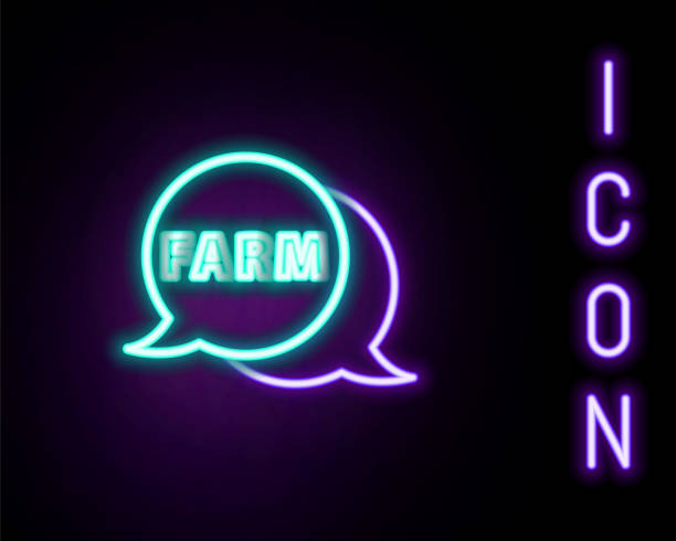 istock Glowing neon line Speech bubble with text Farm icon isolated on black background. Colorful outline concept. Vector 1362600433