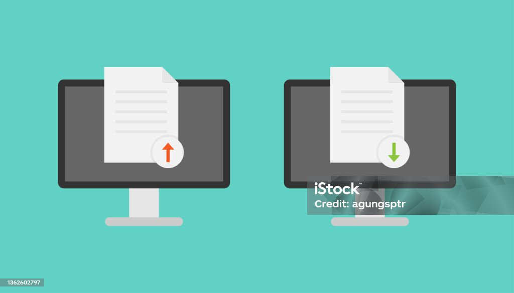 Computer File Upluad Computer And Document Upload Download Vector Stock Illustration ...