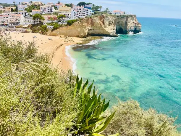 Photo of View of Carvoeiro fishing village with beautiful beach, Algarve region, Portugal Portugal.