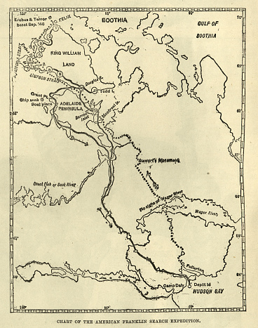 Vintage illustration, Map of Frederick Schwatka's Search for Franklin's expedition, 1878 to 1880