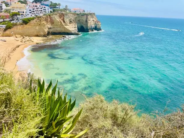 Photo of View of Carvoeiro fishing village with beautiful beach, Algarve region, Portugal Portugal.