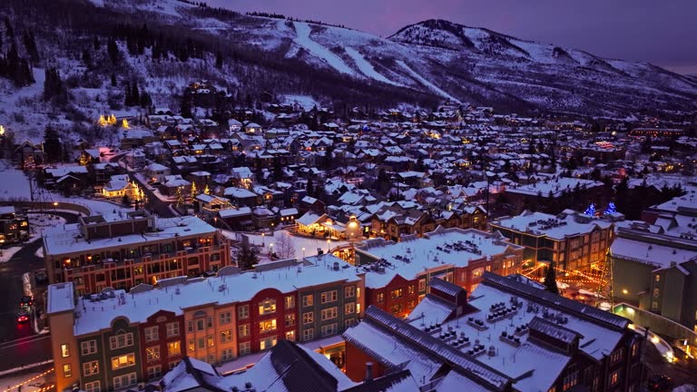 Snowy Scene in Park City at Twilight - Aerial