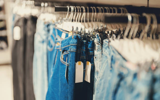 istock Rack with jeans in clothing store. 1362610272