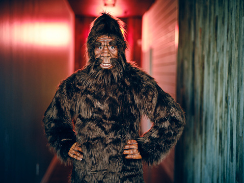 A Sasquatch Bigfoot on a black background.