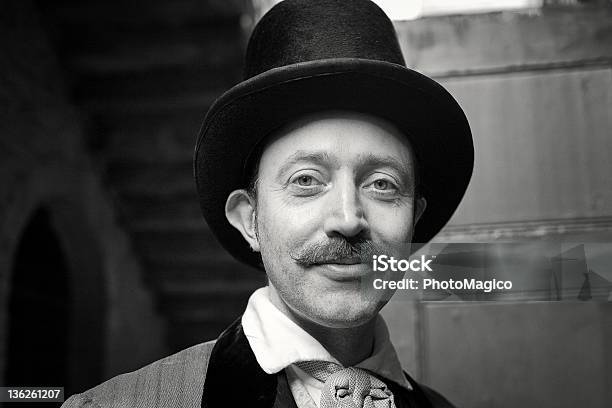 English Gentleman With Top Hat Stock Photo - Download Image Now - Handlebar Mustache, Somerset House, Black And White