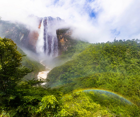 Scenic view of world's highest waterfall Angel Fall in Canaima Venezuela