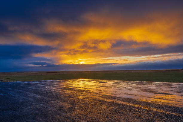 Beautiful sunrise from the parking lot at Skogar Iceland