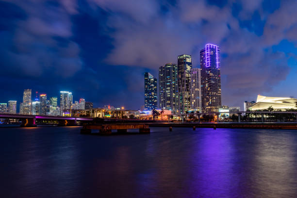 istock Dramatic Sunset in Miami, Florida, at Biscayne Boulevard as Seen from Venetian Causeway Bridge 1362618331