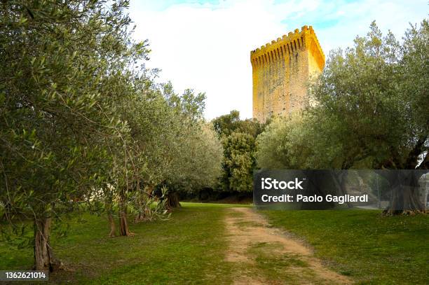 Castiglione Del Lago Stock Photo - Download Image Now - Stone Material, Tower, Olive Orchard