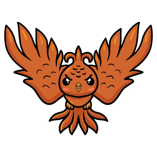 Vector illustration of Cute little phoenix cartoon flying