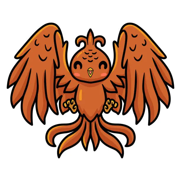 Vector illustration of Cute little phoenix cartoon flying