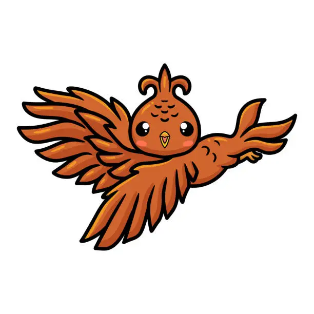 Vector illustration of Cute little phoenix cartoon flying