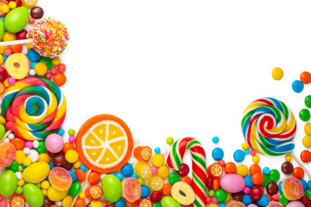 istock Colorful lollipops and different colored round candy. Top view. 1362625766