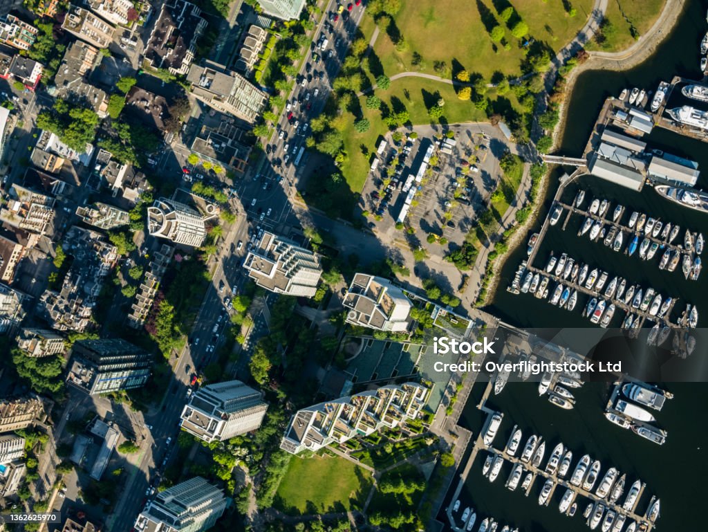 Stock Aerial Photo of Foot of Denman Street Coal Harbour Vancouver BC  , Canada Aerial View Stock Photo