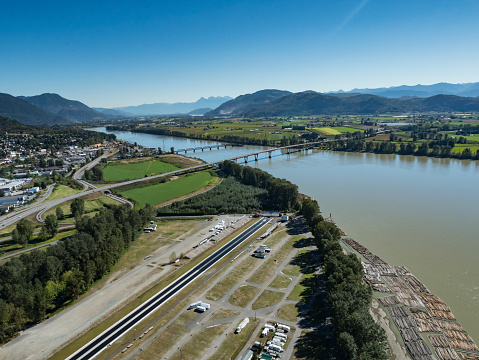 Stock Aerial Photo of Mission Speedway on the Fraser River Mission BC, Canada