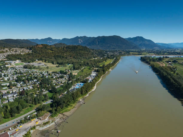 Stock Aerial Photo of Mission on the Fraser River Mission BC, Canada Stock Aerial Photo of Mission on the Fraser River Mission BC, Canada abbotsford canada stock pictures, royalty-free photos & images