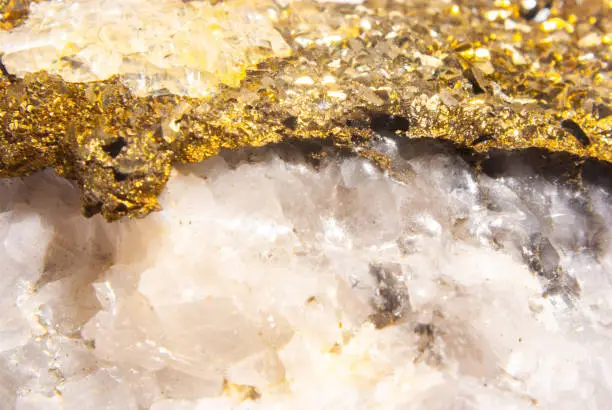 close-up of pyrite on calcite