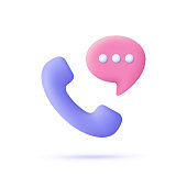 istock Phone handset with speech bubble. 3d vector icon. Cartoon minimal style. Support, customer service, help, communication concept. 1362631210