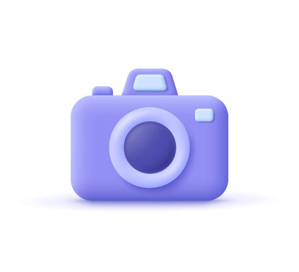 istock Photo camera with with lens and button.3d vector icon. Cartoon minimal style. 1362631212