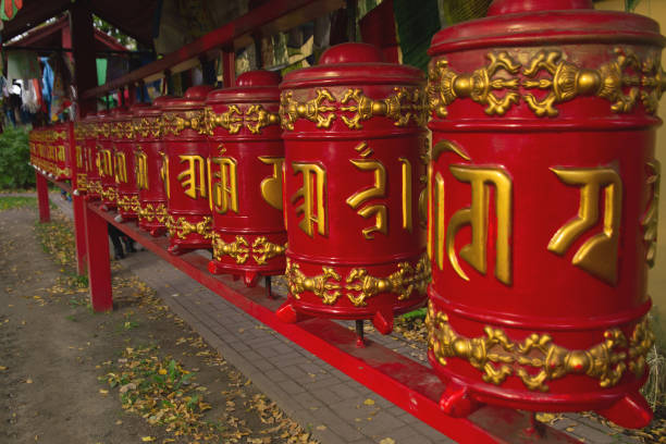 Buddhist prayer wheels of Kajiu Temple in Xizang, China,