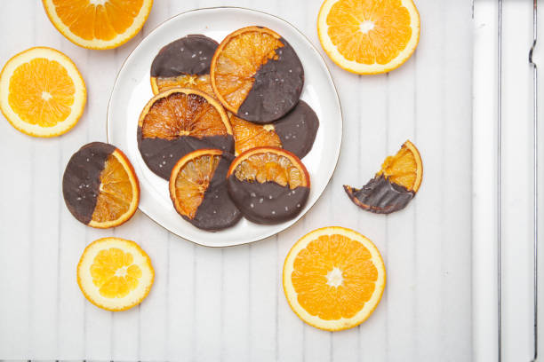 Dark chocolate dipped dry orange slices