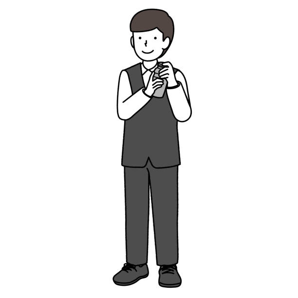 ilustracja barmana : zawód - occupation white background young adult bartender stock illustrations