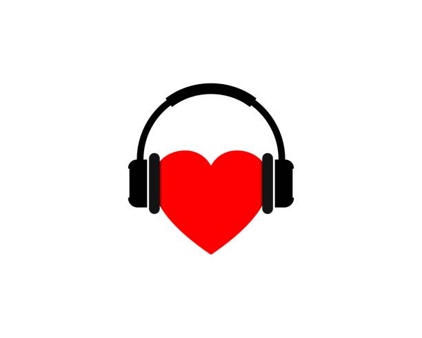 illustrations, cliparts, dessins animés et icônes de j’adore utiliser le logo du casque - romantic sky audio