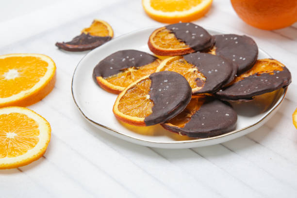 istock Dark chocolate dipped dry orange slices 1362636716