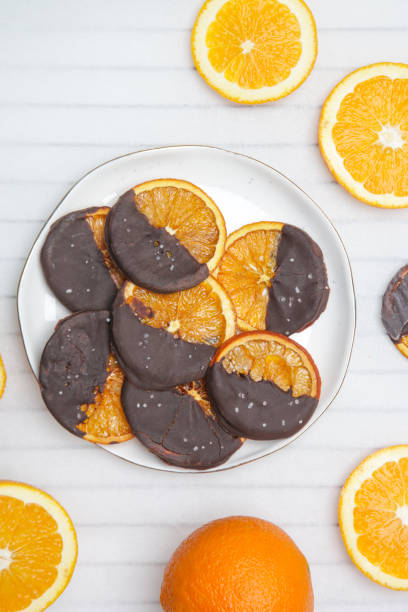 istock Dark chocolate dipped dry orange slices 1362636816