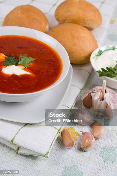 Teller Mit Tomatensuppe Stockfoto und mehr Bilder von Borschtsch - Borschtsch, Brotsorte, Das Leben zu Hause