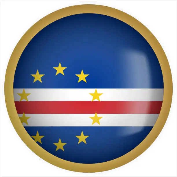 Vector illustration of Cape Verde 3D rounded Flag Button Icon with Gold Frame