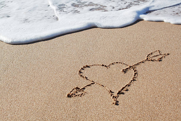 istock Cupid's arrow to heart in the sand. 136264061