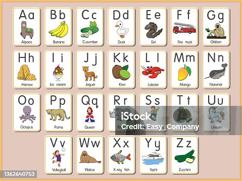 istock Vector illustration of the alphabet flash card A-Z Uppercase or lowercase letters for beginners ABC 1362640753