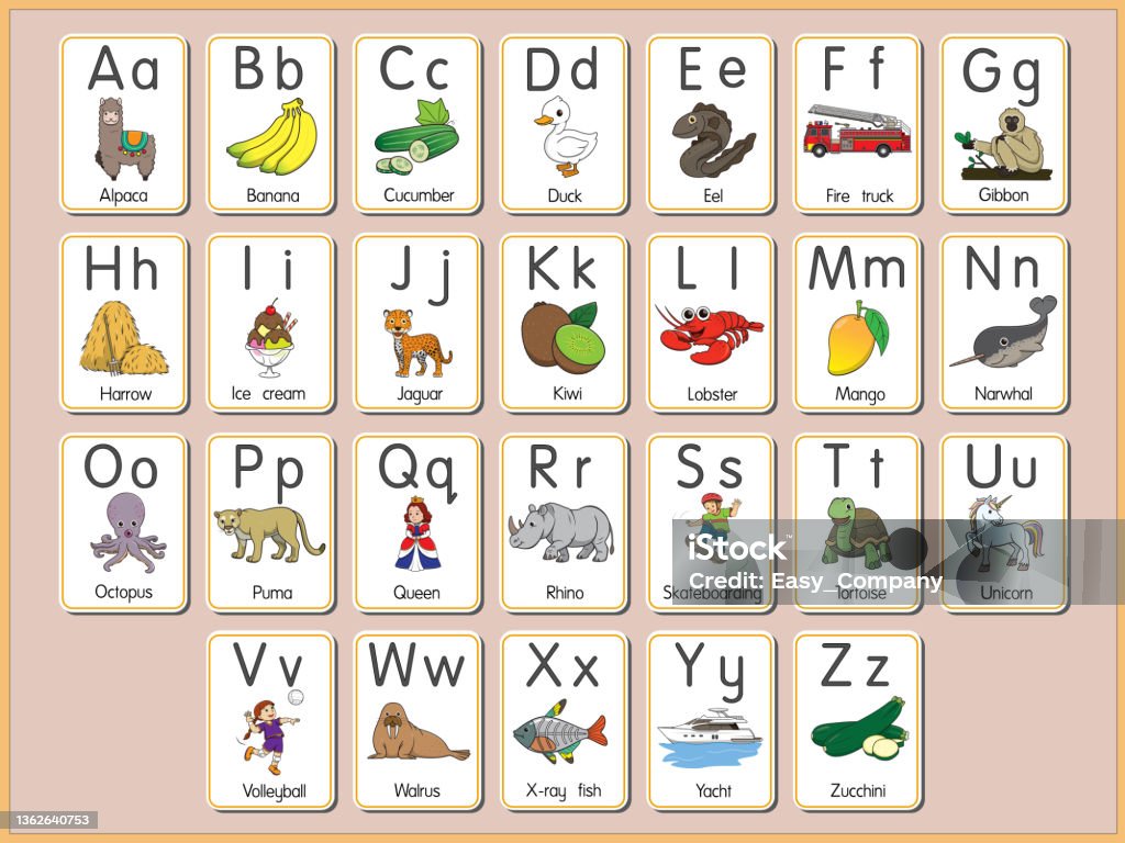 Vector Illustration Of The Alphabet Flash Card Az Uppercase Or ...