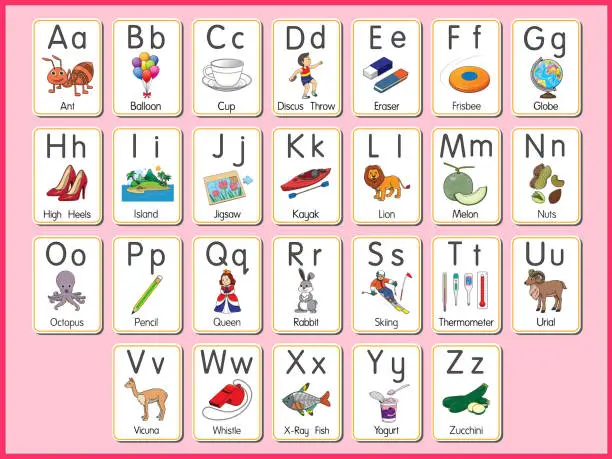 Vector illustration of Vector illustration of the alphabet flash card A-Z Uppercase or lowercase letters for beginners ABC