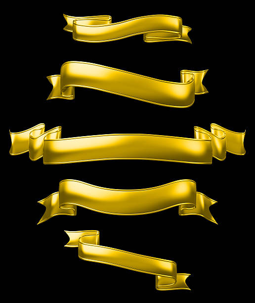 conjunto de bandeiras dourado, ilustração 3d de alta resolução. - sash imagens e fotografias de stock