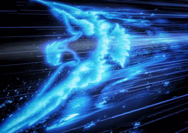 3D illustration of a phoenix flapping in the night sky