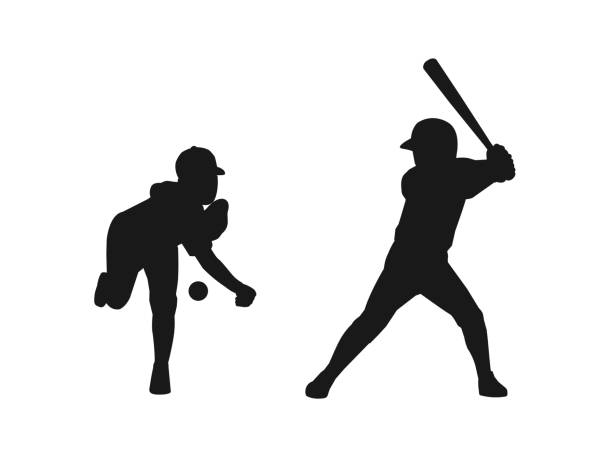 ilustrações, clipart, desenhos animados e ícones de clip art de meninos na silhueta do time de beisebol - baseball player baseball baseball uniform baseball cap