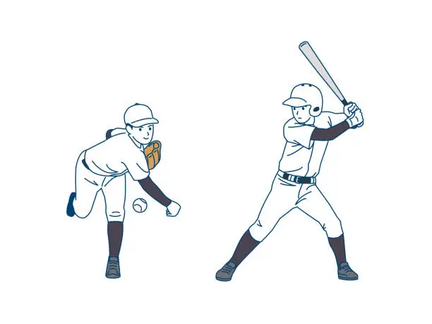 Vector illustration of Clip art of boys in baseball team