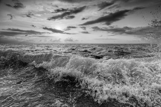 istock Ocean Beach Wave Sunset Black And White 1362645842
