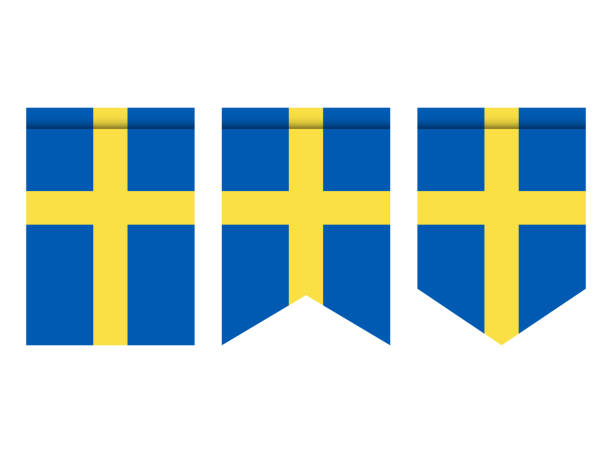 Sweden flag or pennant isolated on white background. Pennant flag icon. Sweden flag or pennant isolated on white background. Pennant flag icon. sweden flag stock illustrations
